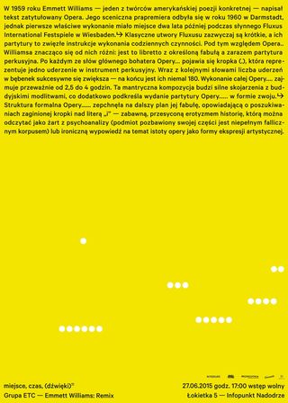 Performance of Emmett Williams pieces by Grupa ETC during Mikrofestiwal in Wrocław