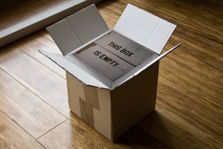 Text-based object: empty cardboard box, photographic print. Part of What Is Philosophy series.