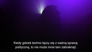 Kiedy gdzieś techno łączy się z ważną sprawą polityczną, to nie może mnie tam zabraknąć [When techno meets an important political issue, I can&amp;apos;t miss it] (2017) is a photograph of Zofia Krawiec taken by Maciej Ratajski during a techno party. It features a quote from a controversial 2017 interview with Krawiec by Arkadiusz Gruszczyński for Gazeta Wyborcza where she speaks about… her weekend plans.