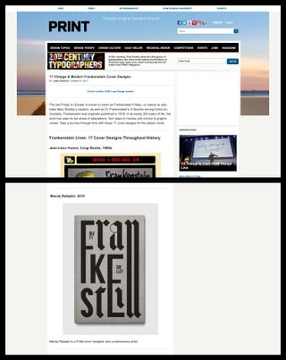 Frankenstein book cover featured among 17 Vintage &amp; Modern Frankenstein Cover Designs selected by Callie Budrick for Print magazine on October 27, 2017.