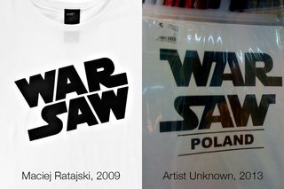 WARSAW T-shirt print imitated by one of Warsaw souvenir manufacturers (2013).